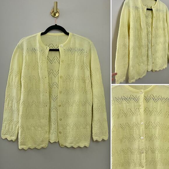 Vintage Granny Cottagecore Retro‎ Girly Buttery Yellow Cardigan Sweater M/L - Picture 1 of 7